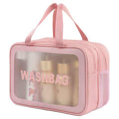 DAPOWER travel toiletry bag pink-xl front view shows organized storage for cosmetics.