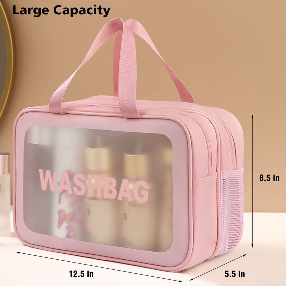 DAPOWER travel toiletry bag pink-xl open compartments for easy skincare and makeup access.