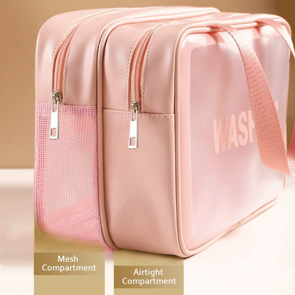 DAPOWER travel toiletry bag pink-xl waterproof material protects items from spills.