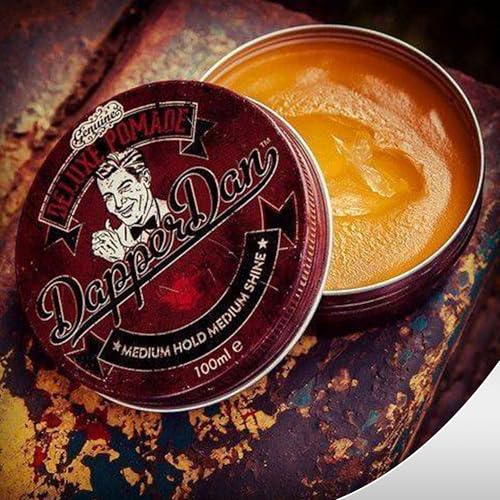 Dapper Dan Deluxe Pomade closer look shows a glossy finish without greasiness.