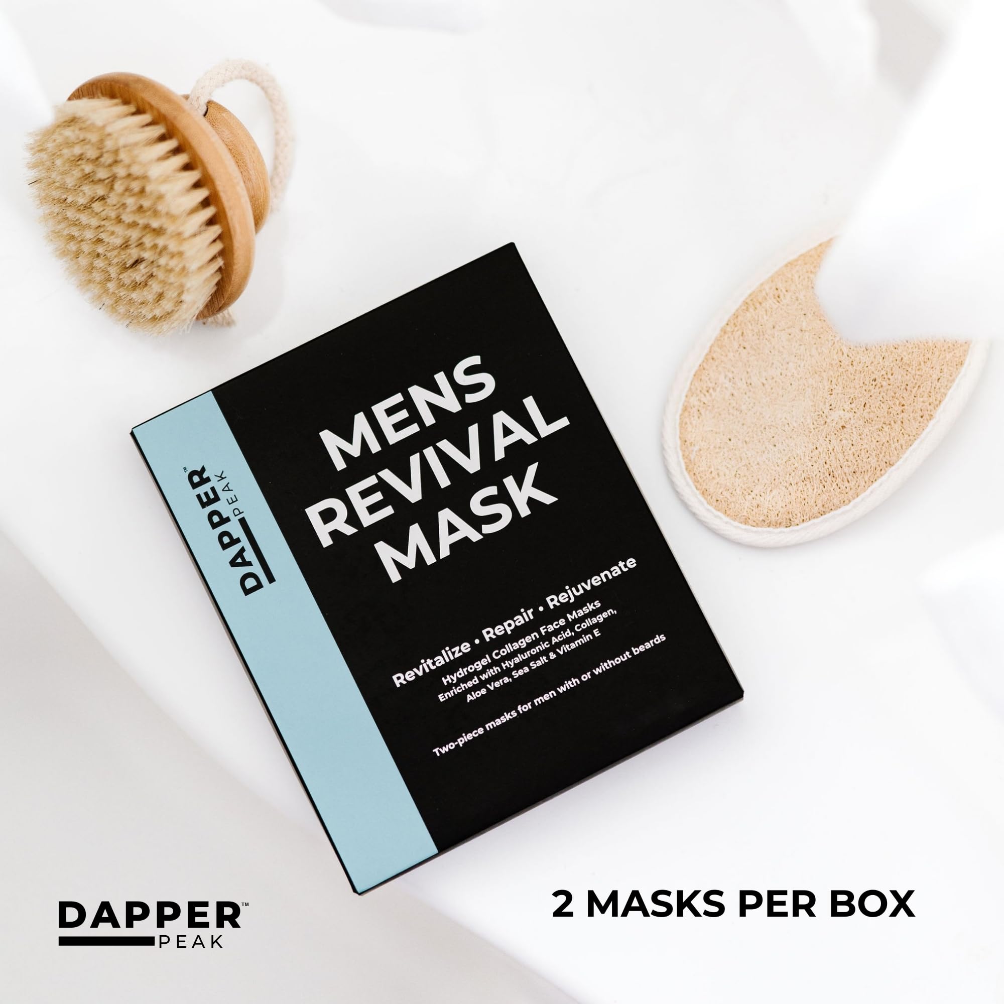 Dapper Peak Men's Revival Mask Aloe Vera and Vitamin E soothe skin.