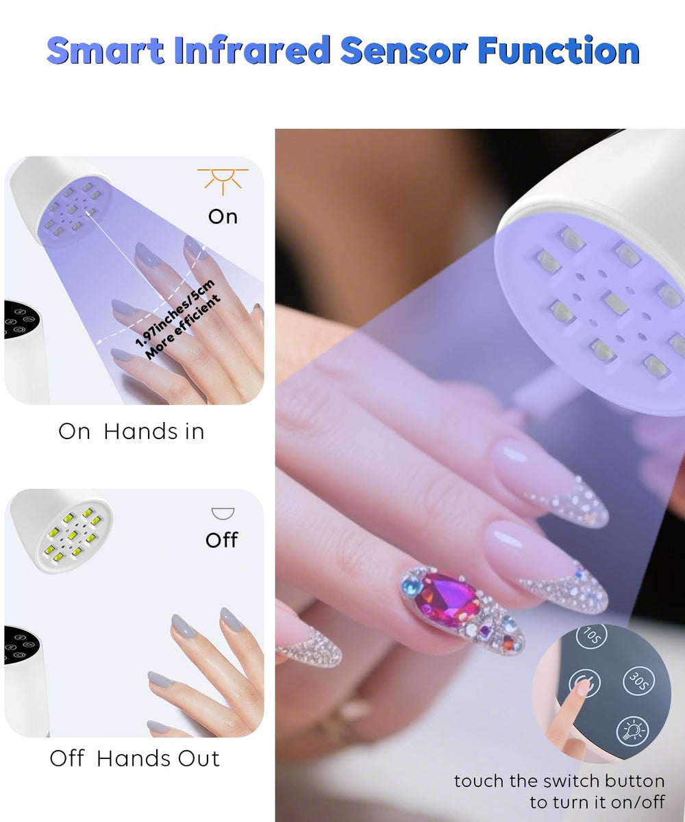 DAQVQ nail lamp auto-sensor demonstrates hands-free operation for efficient routines.