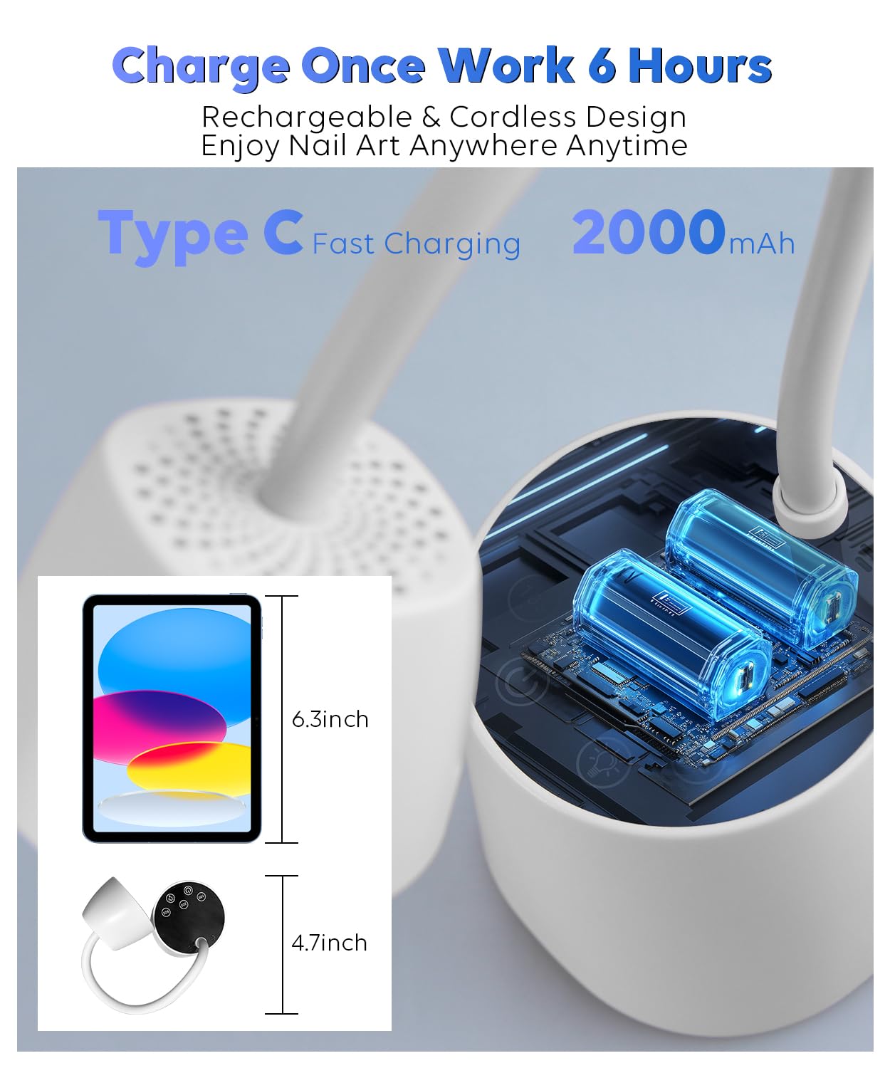 DAQVQ nail lamp LCD display shows remaining time and battery status clearly.
