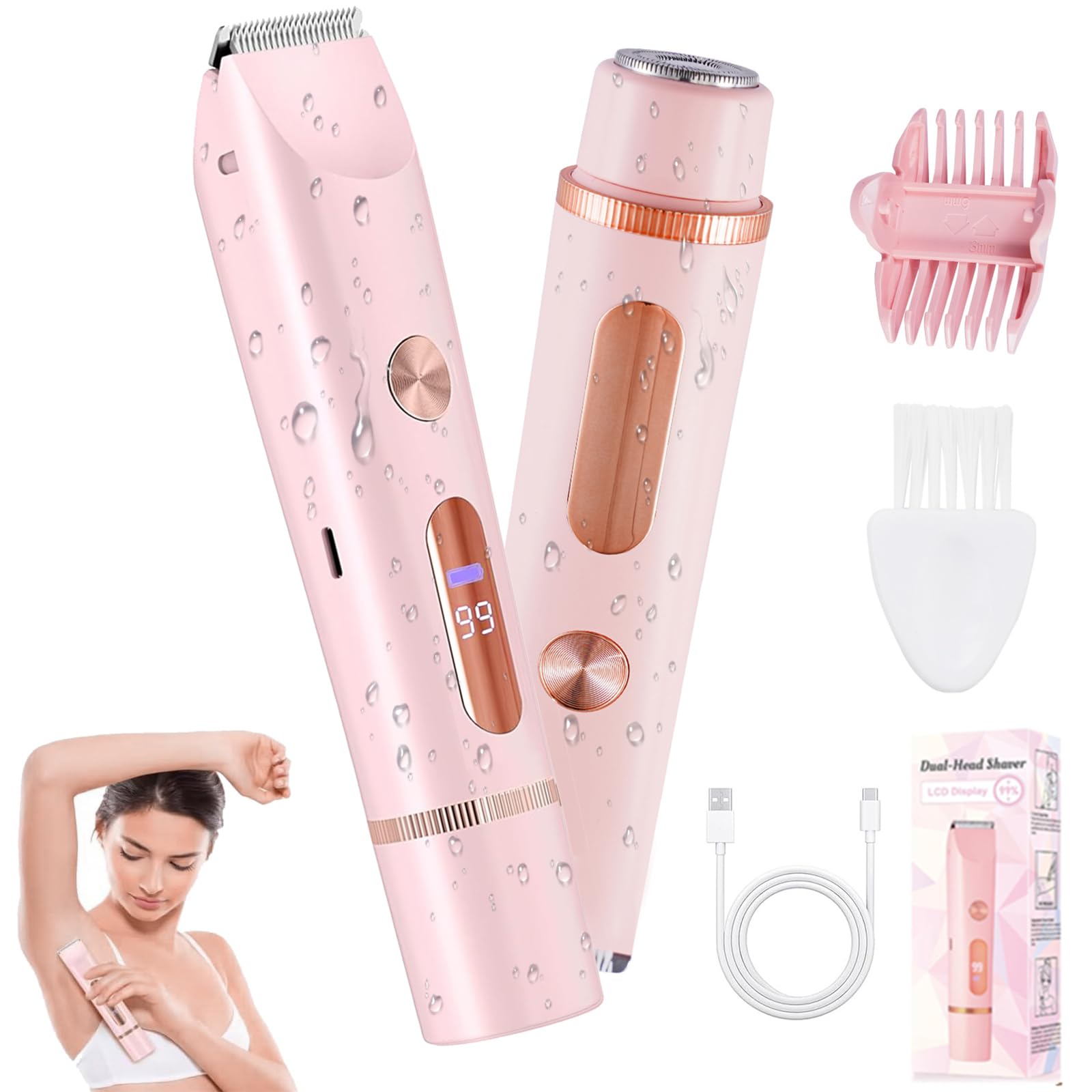 Dar Darouxiao 2in1 bikini trimmer dual-head close-up for precise body and face grooming.