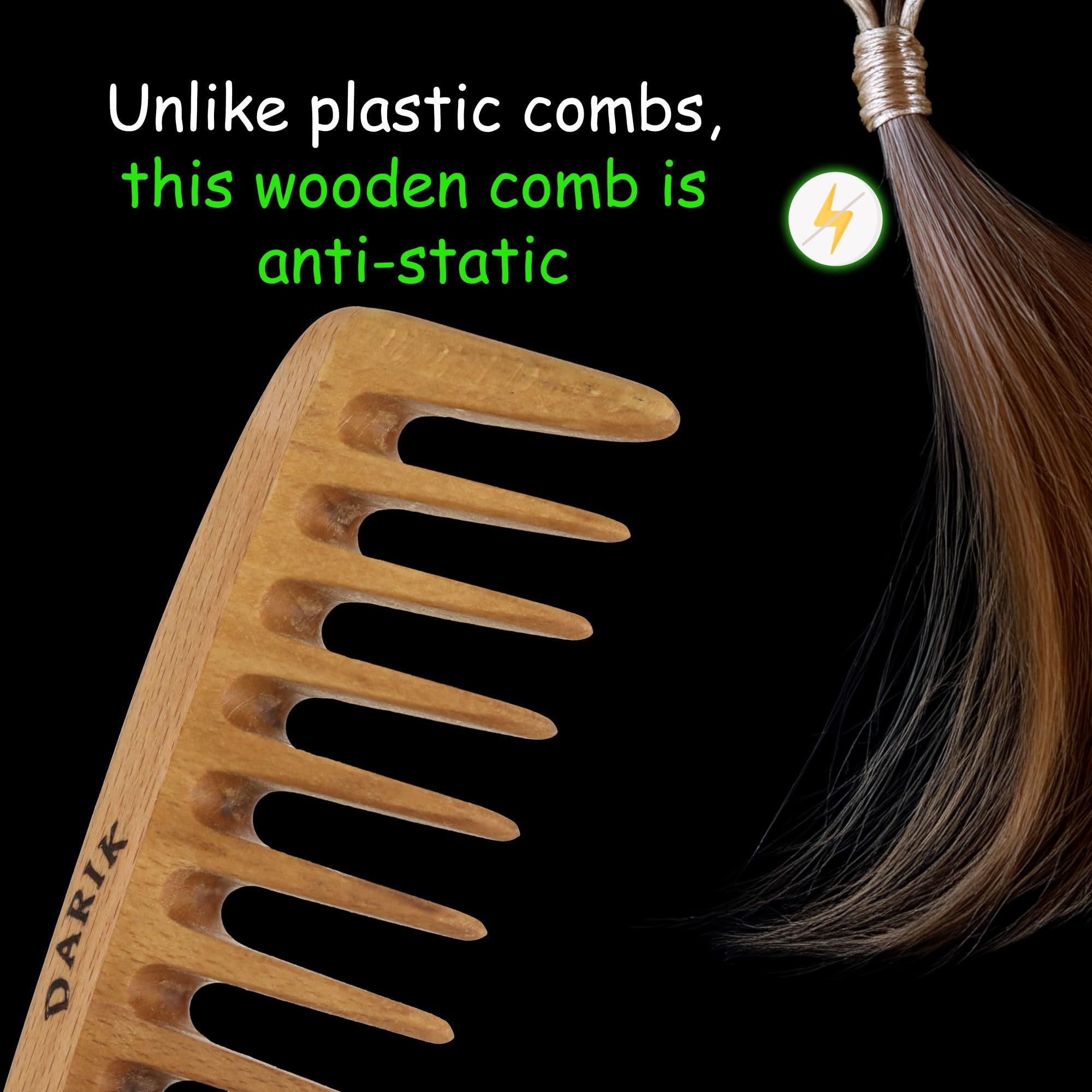 Darık Profesyonel Ahşap comb for wet or dry hair, even product distribution.