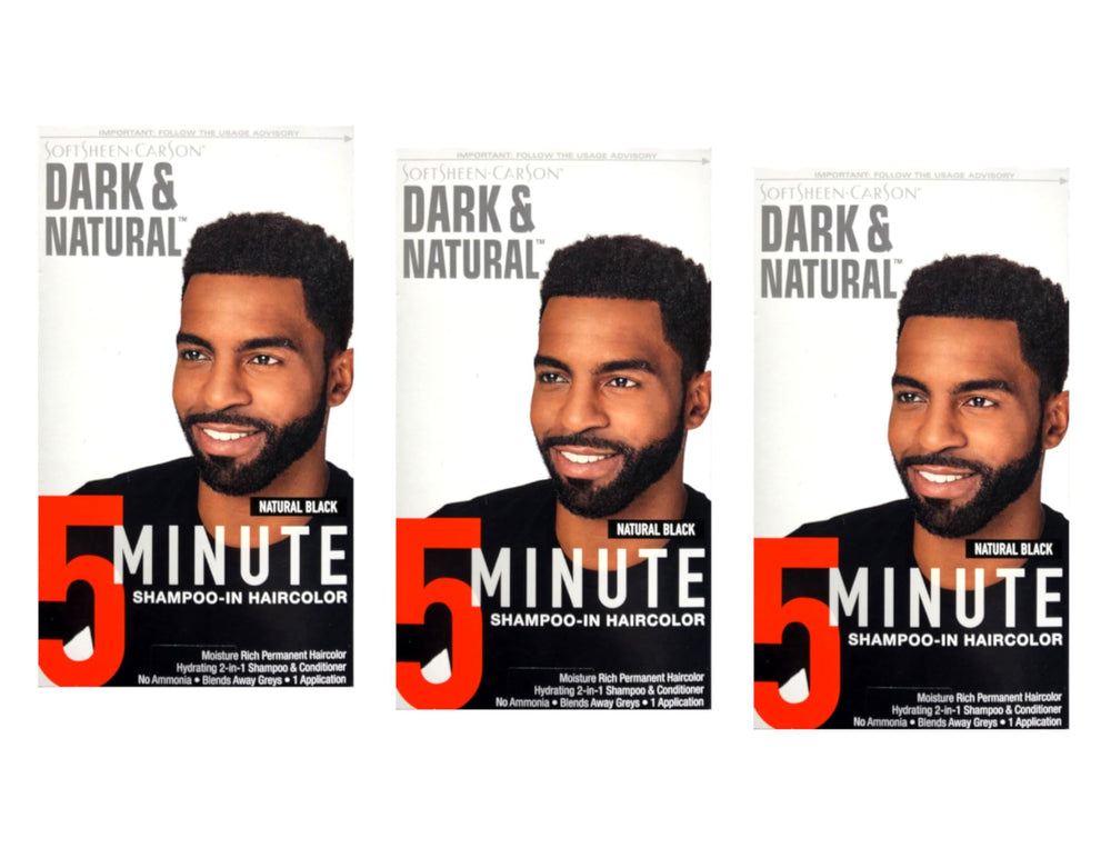 Dark & Natural Color for Men Natural Black 3 Pack packaging supports convenient home coloring.