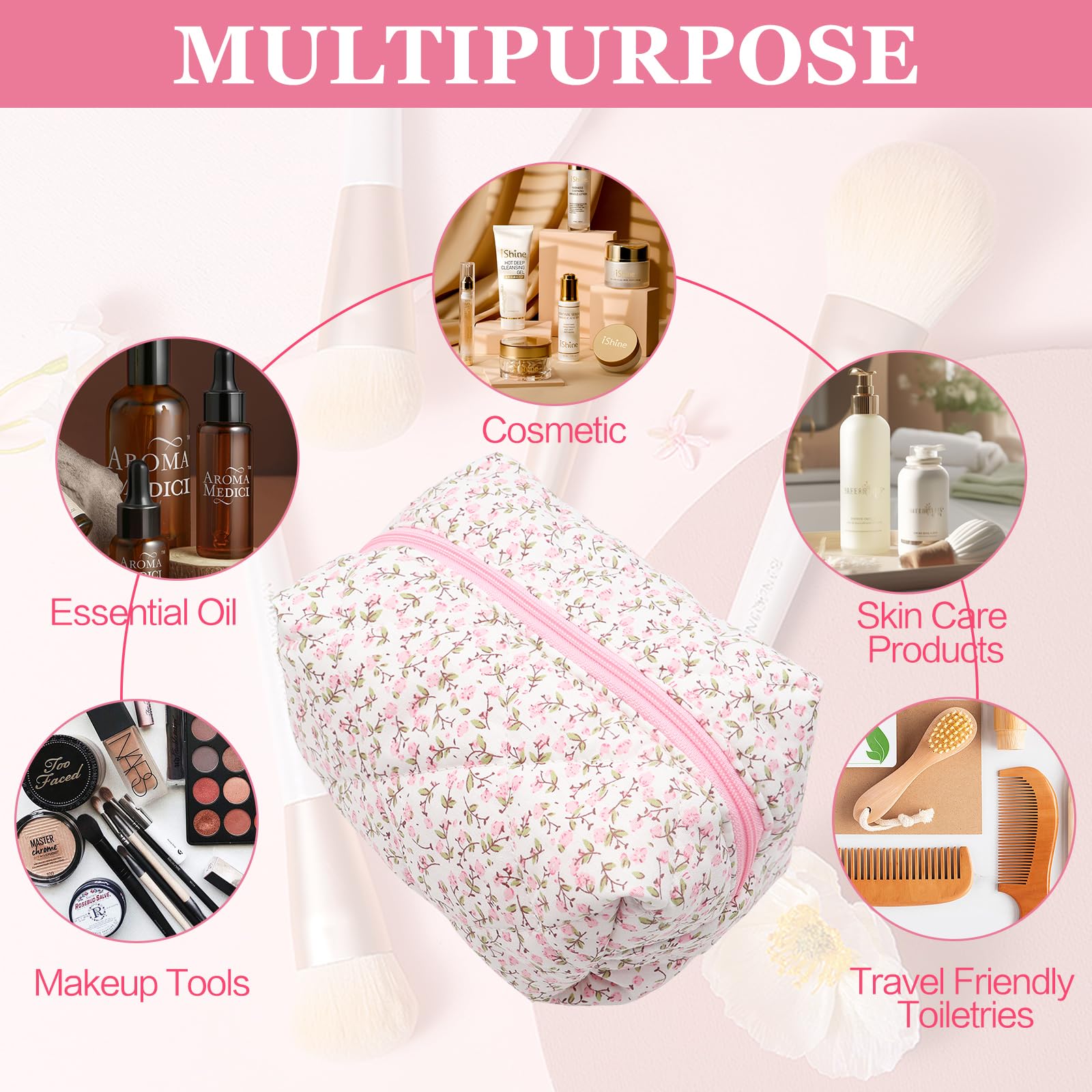 Dark Swan pink compact bag on vanity, ideal for weekends.