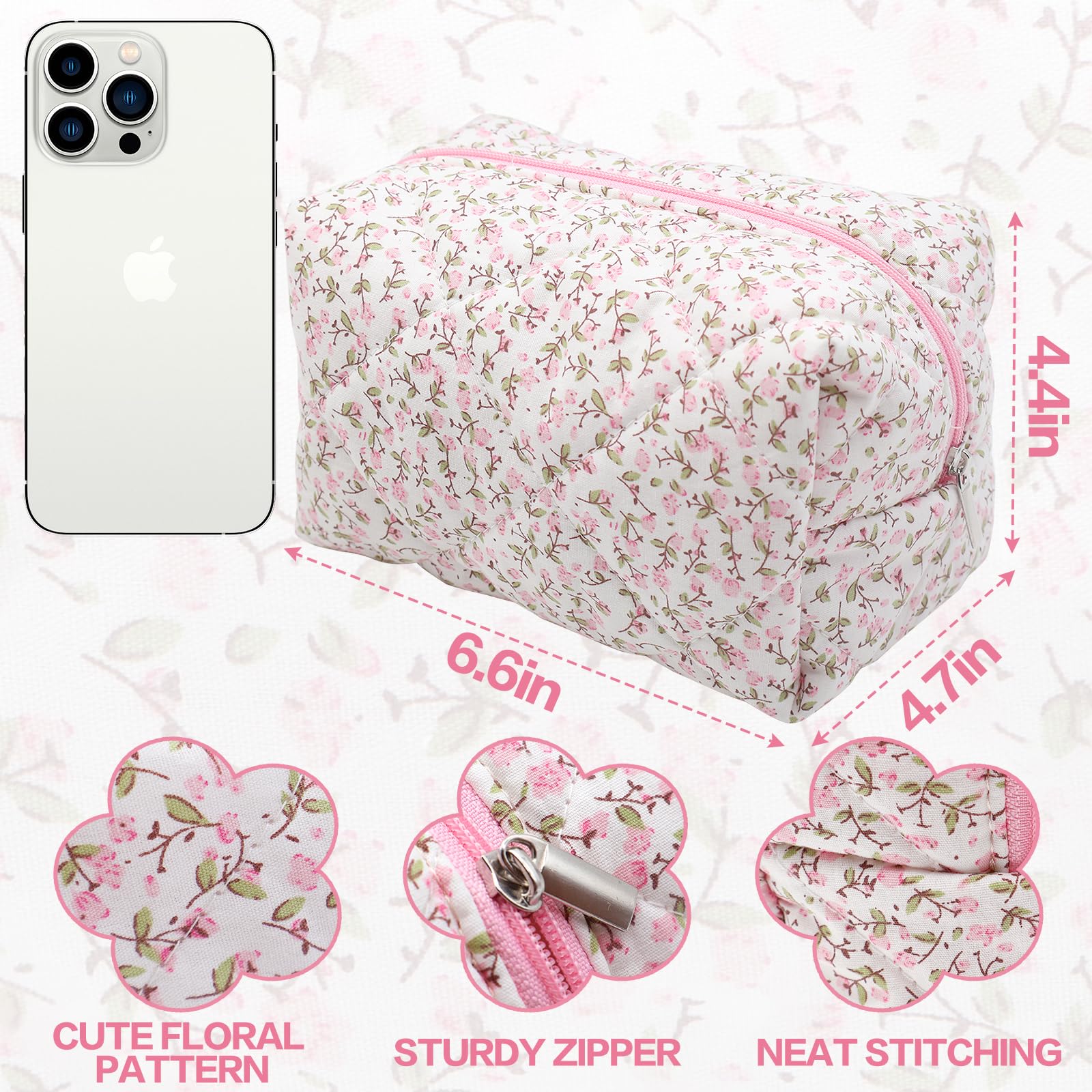 Dark Swan pink makeup bag zipper detail, secure metal zipper for reliable travel.