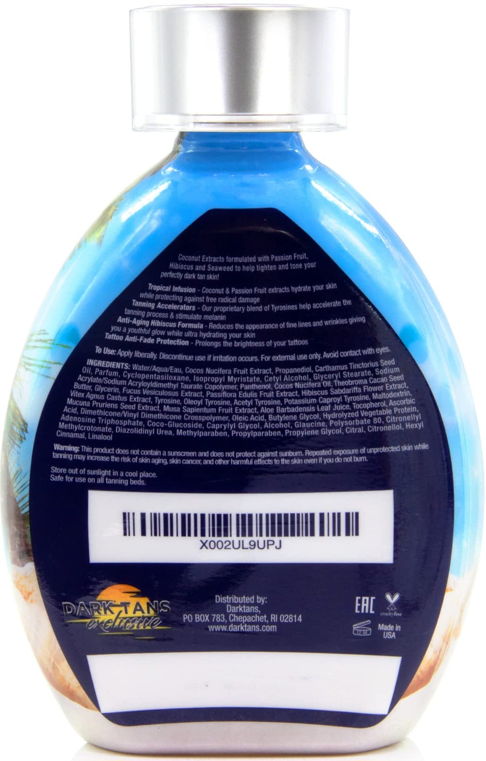 DARK TANS EXCLUSIVE tattoo-protection formula helps maintain ink vibrancy during tanning.