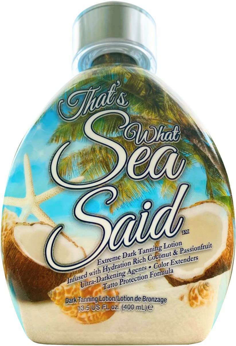 DARK TANS EXCLUSIVE That’s What Sea Said bottle front promises a deep tan potential.