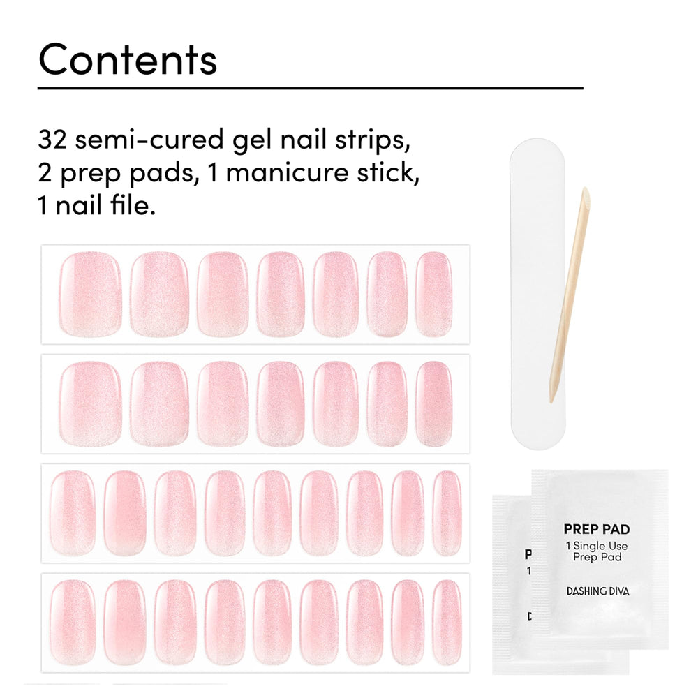 Dashing Diva Glaze Ballerina Blush application guide demonstrates the curved dome fit on nails.