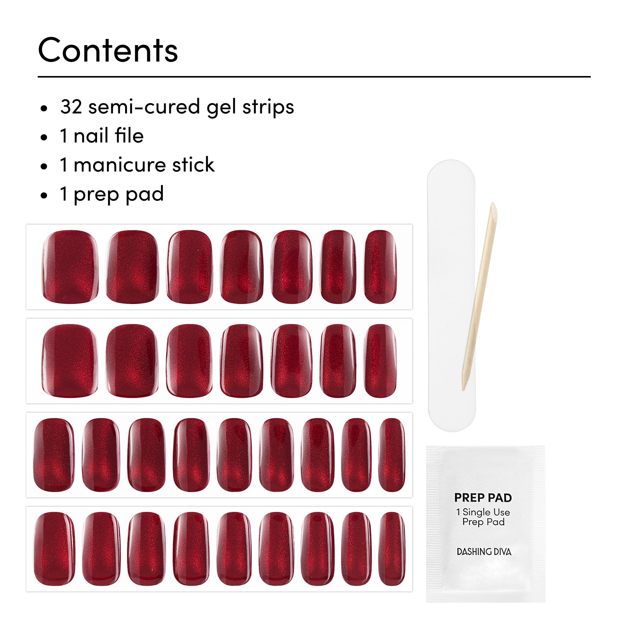 Dashing Diva Glaze Ruby Red Apple strips on nail demonstrate dome-fit for smooth application.