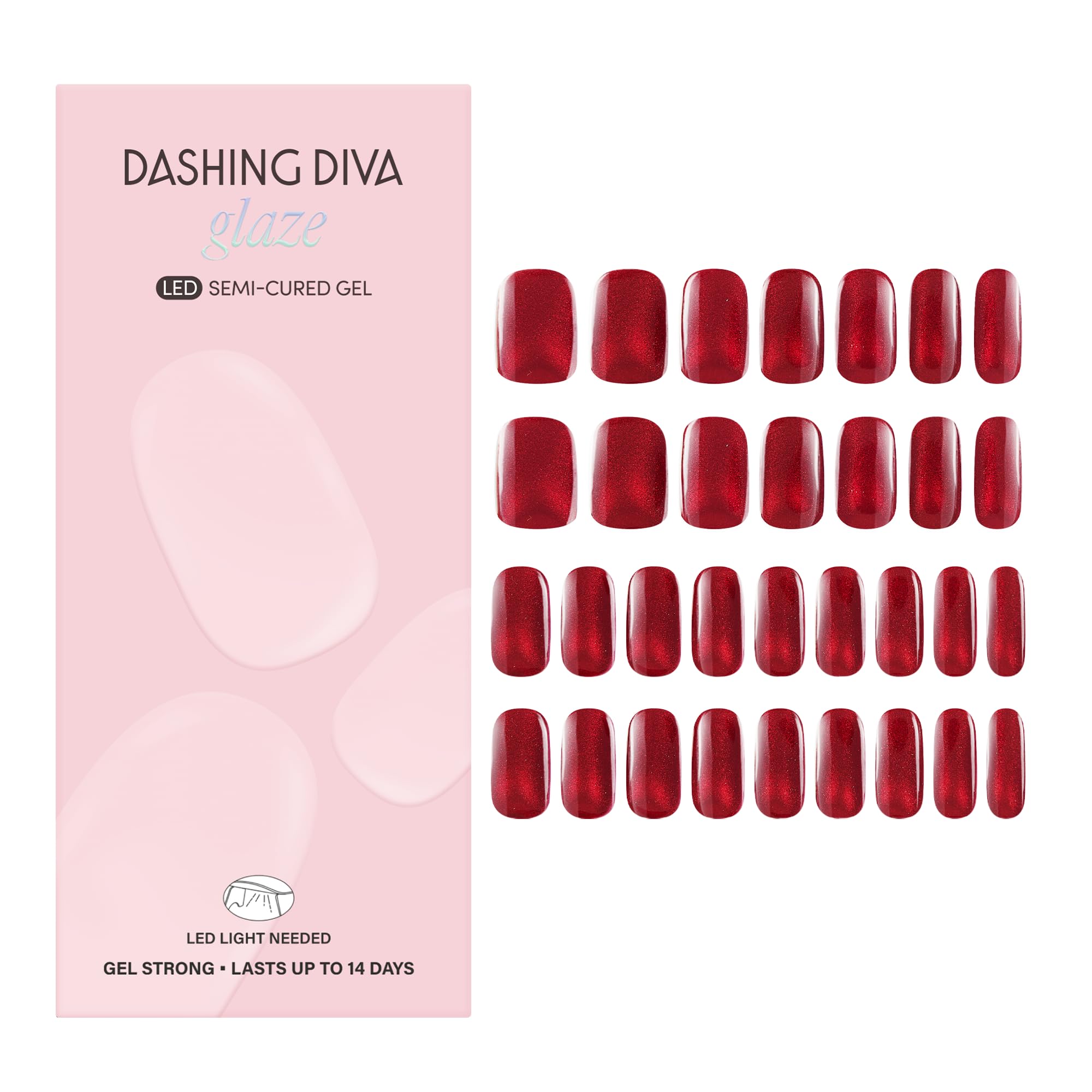 Dashing Diva Glaze Ruby Red Apple strips close-up shows rich color for lasting manicure.