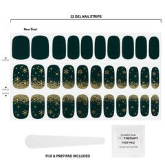 Dashing Diva Gloss nail strips with gold foil snowflakes provide festive shimmer and chip resistance.