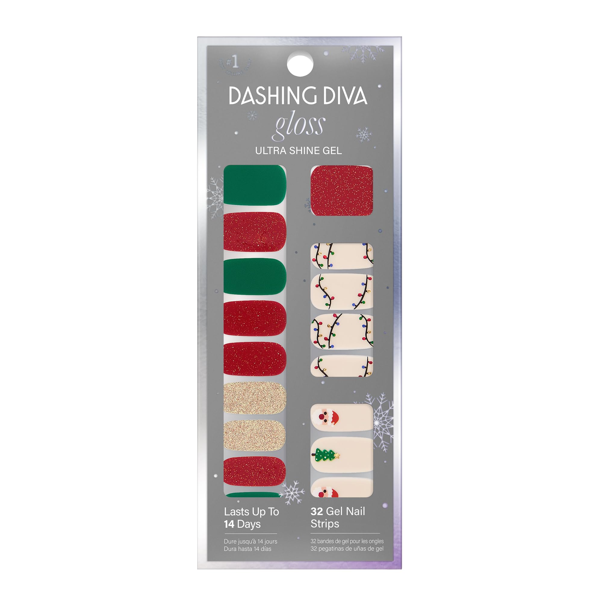 Dashing Diva Gloss Santa Baby front view, quick chic manicure with glossy gel finish.
