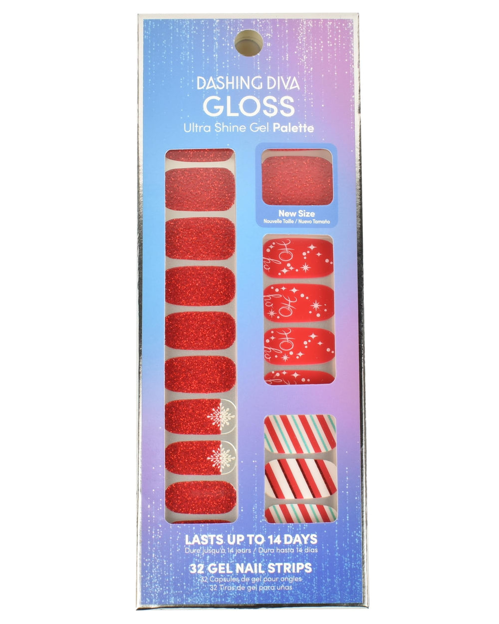 Dashing Diva Gloss Ultra Shine Gel Palette Snowflake Kisses nails with festive, long-lasting sparkle