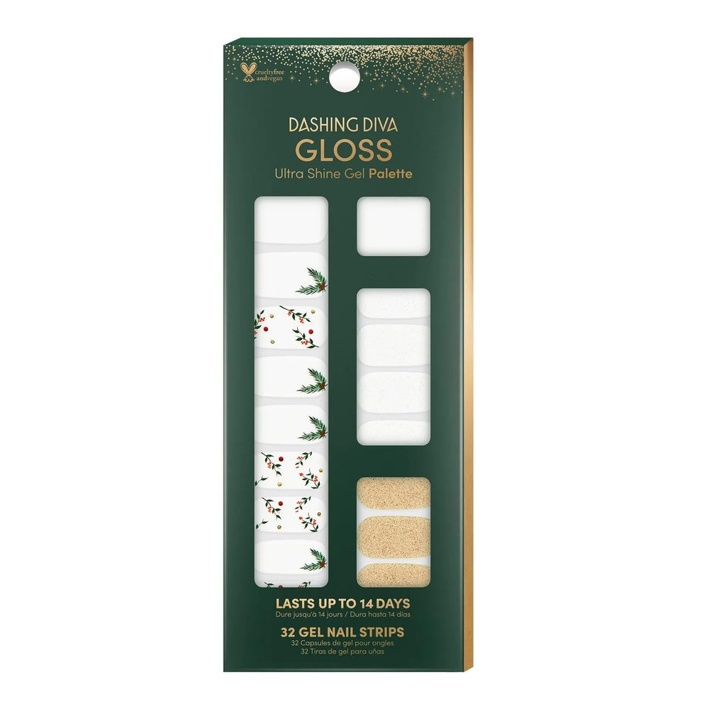 Dashing Diva Mistletoe Kiss nails close-up with glitter and mistletoe detail for festive shine