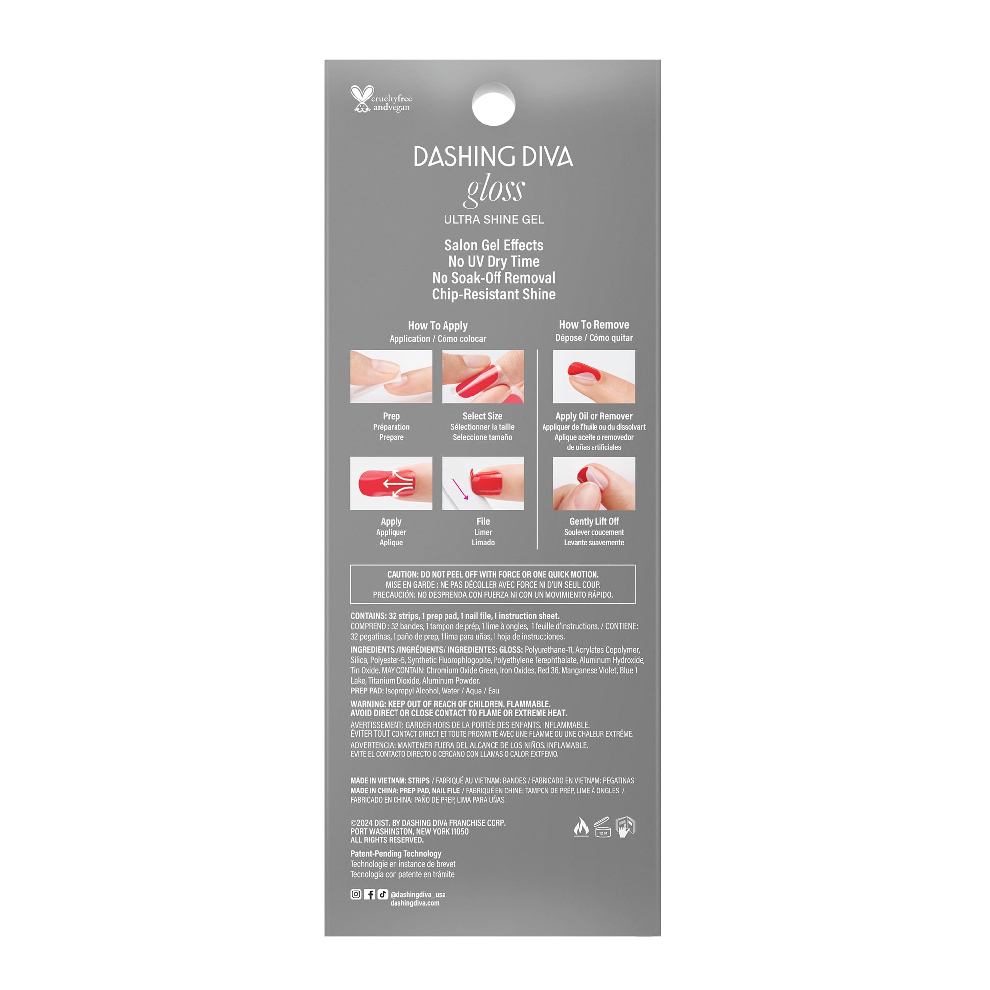 Dashing Diva Santa Baby prep pad and nail file included for quick prep.