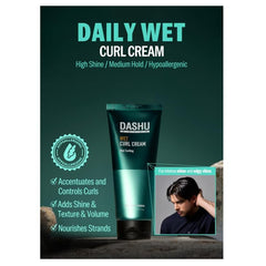 DASHU Daily Curl Cream wet-styles scene highlights defined curls.