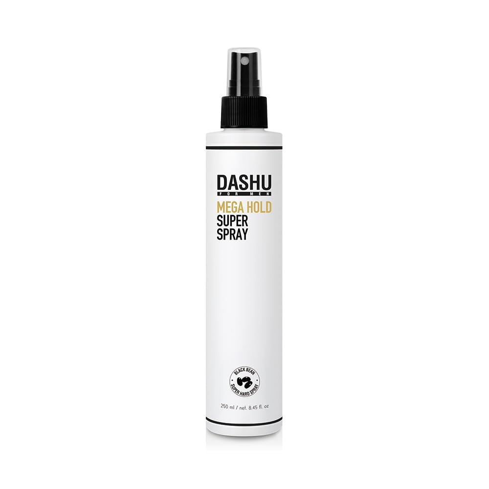 DASHU Mega Hold Spray bottle front view, all-day fixation ready for styling.