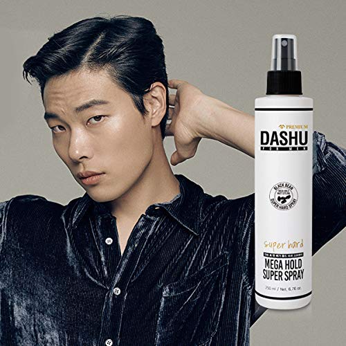 DASHU Mega Hold Spray dispersion image highlighting smooth mist coating.