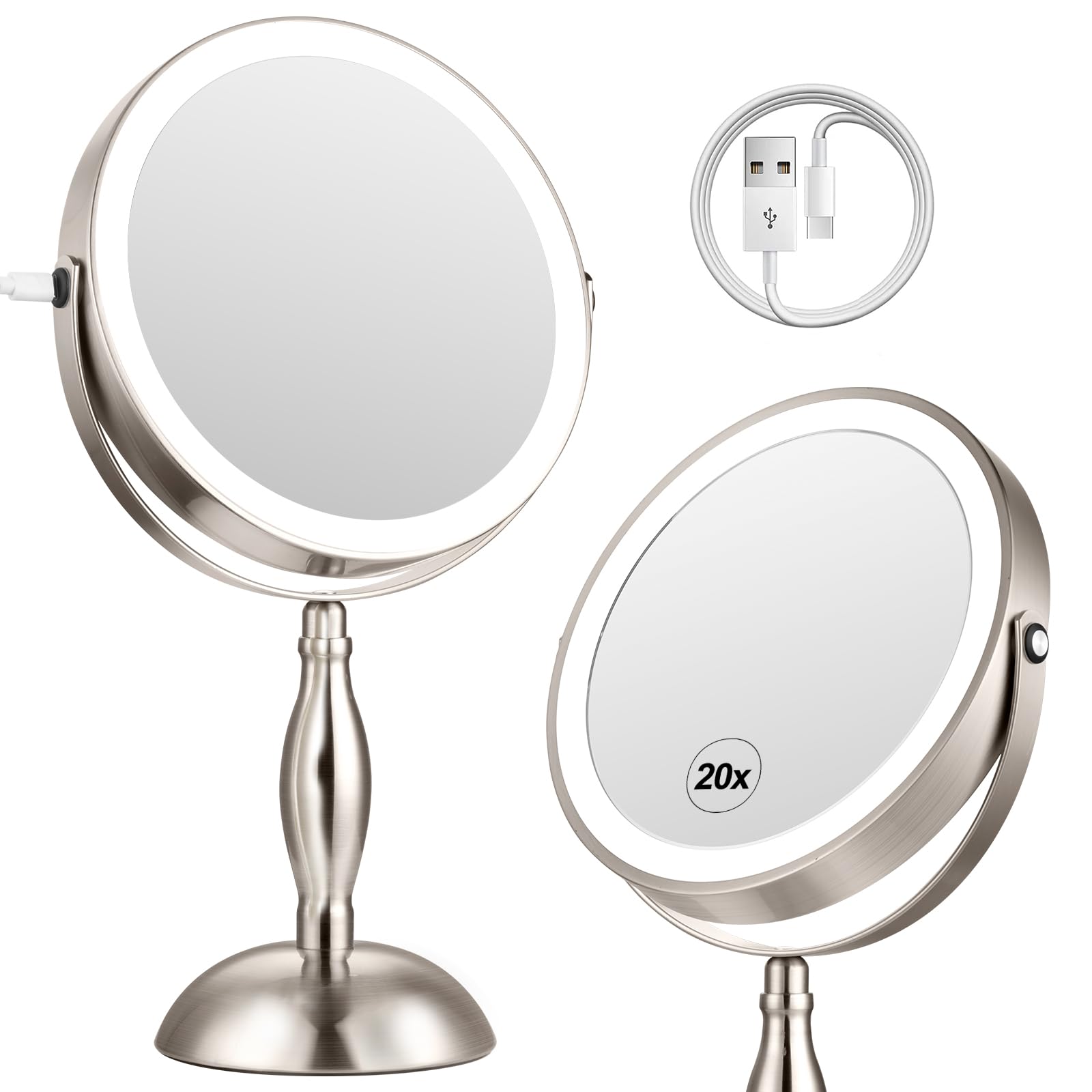 DASLAVA 20x magnifying mirror with light for precise makeup detailing