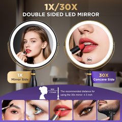 DASLAVA 30x magnifying mirror compact-rechargeable showing wireless power for travel
