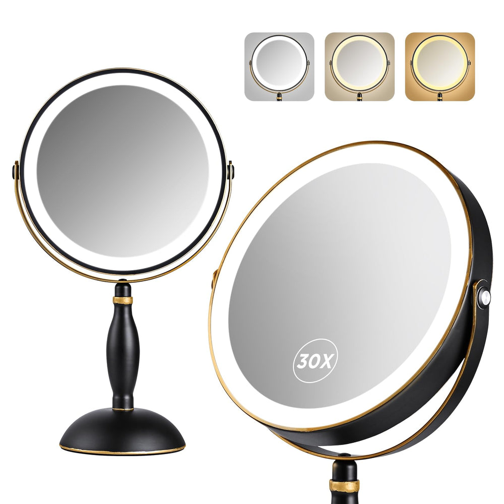 DASLAVA 30x magnifying mirror front view for precise makeup application with adjustable lighting
