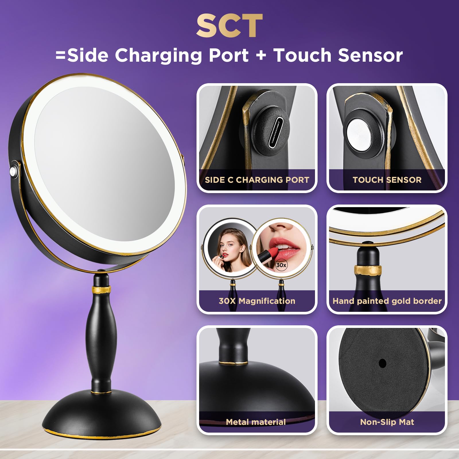 DASLAVA 30x magnifying mirror warm-cool-natural lighting demonstrates versatile styling in any setting