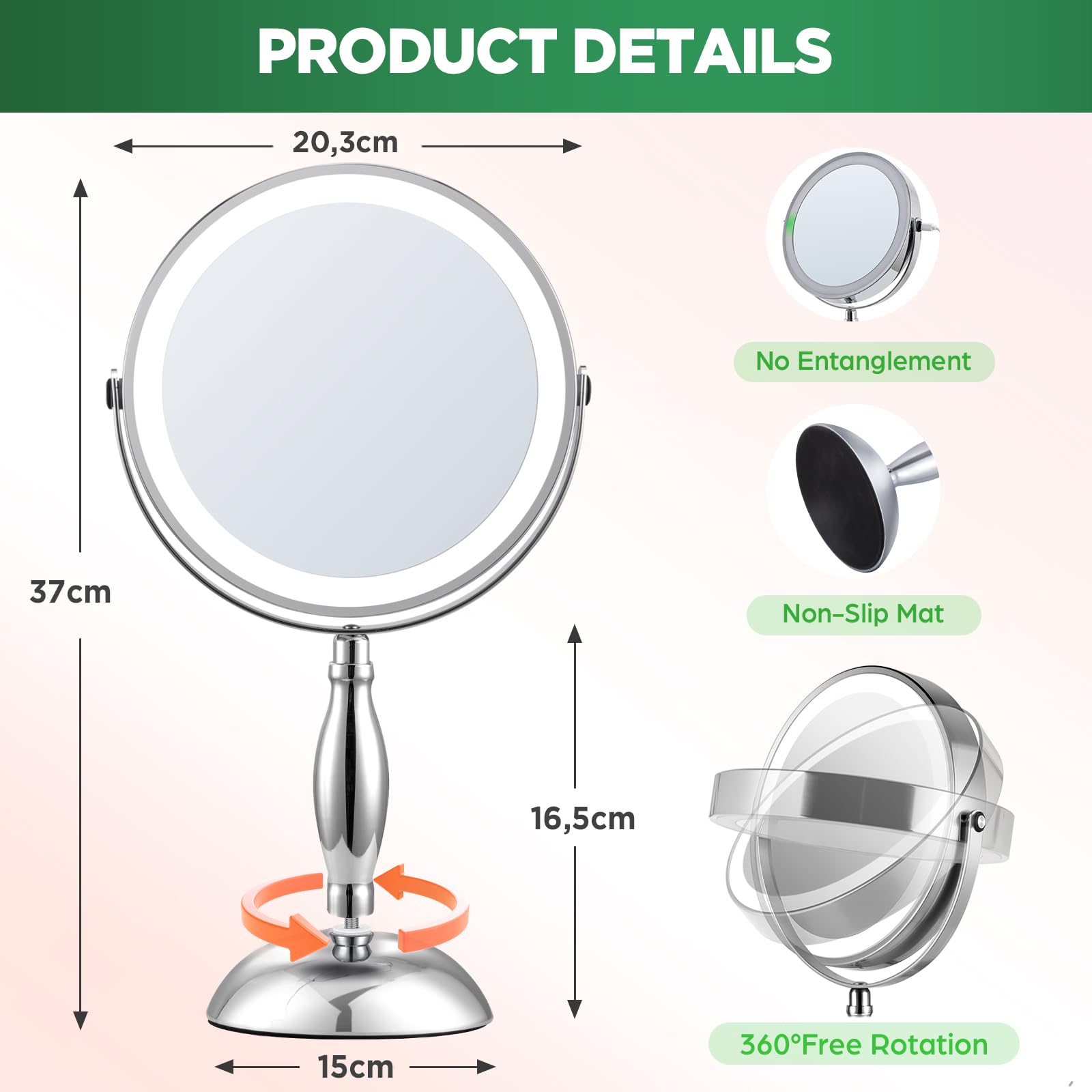 DASLAVA lighted mirror with color modes for true-color makeup application
