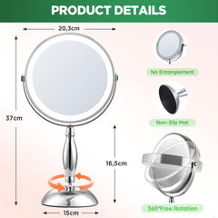 DASLAVA lighted mirror with color modes for true-color makeup application