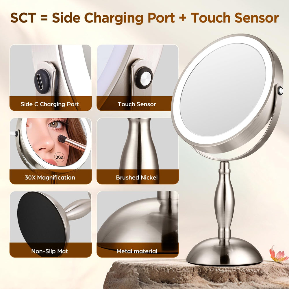 DASLAVA makeup mirror brushed nickel finish adds modern style