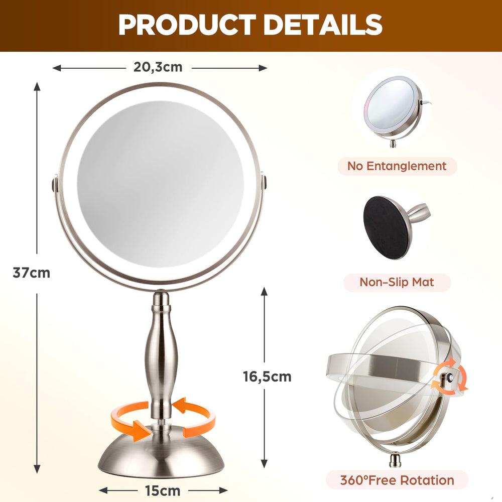 DASLAVA makeup mirror three-color lighting for accurate shade matching