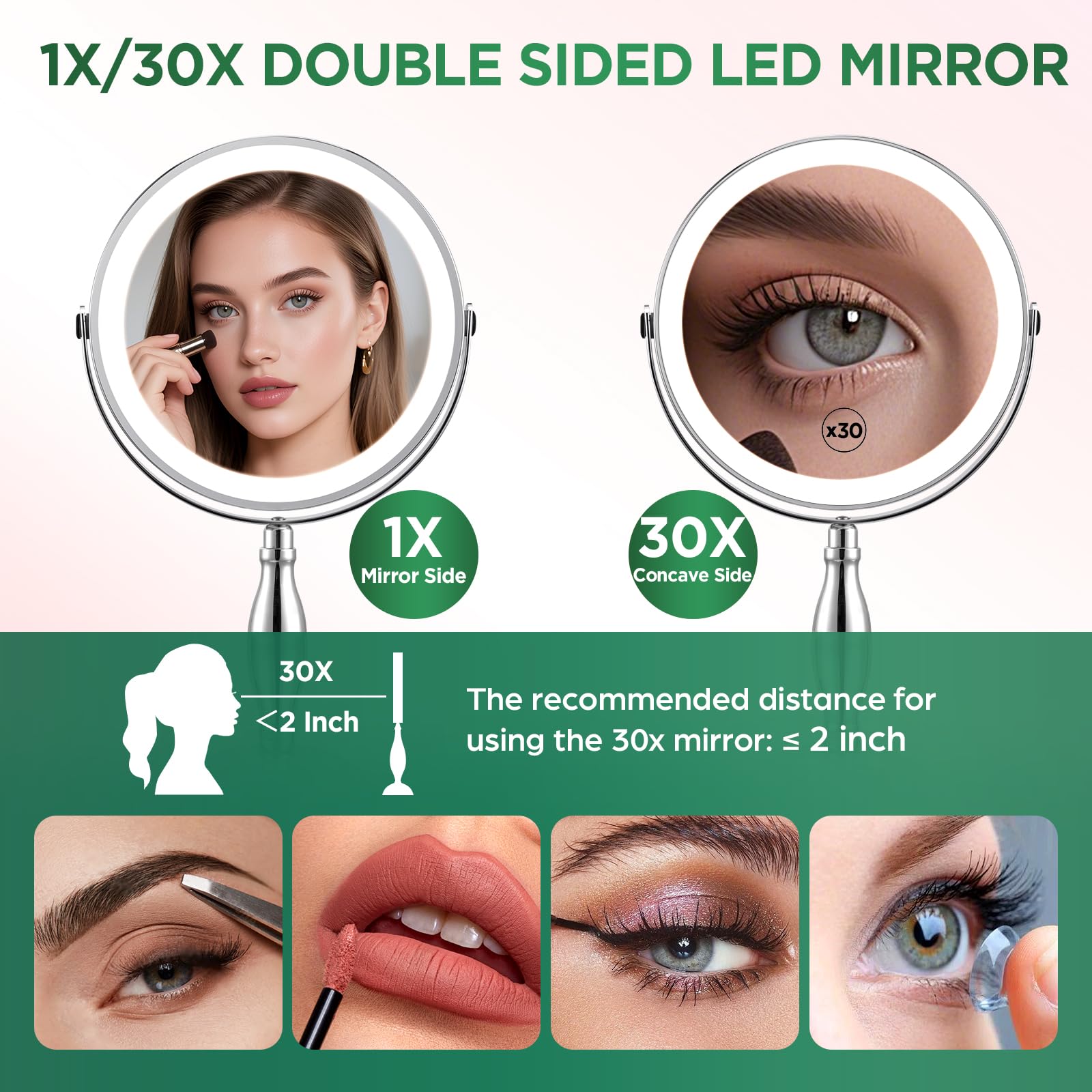 DASLAVA 5000mAh rechargeable mirror with USB-C for cordless use