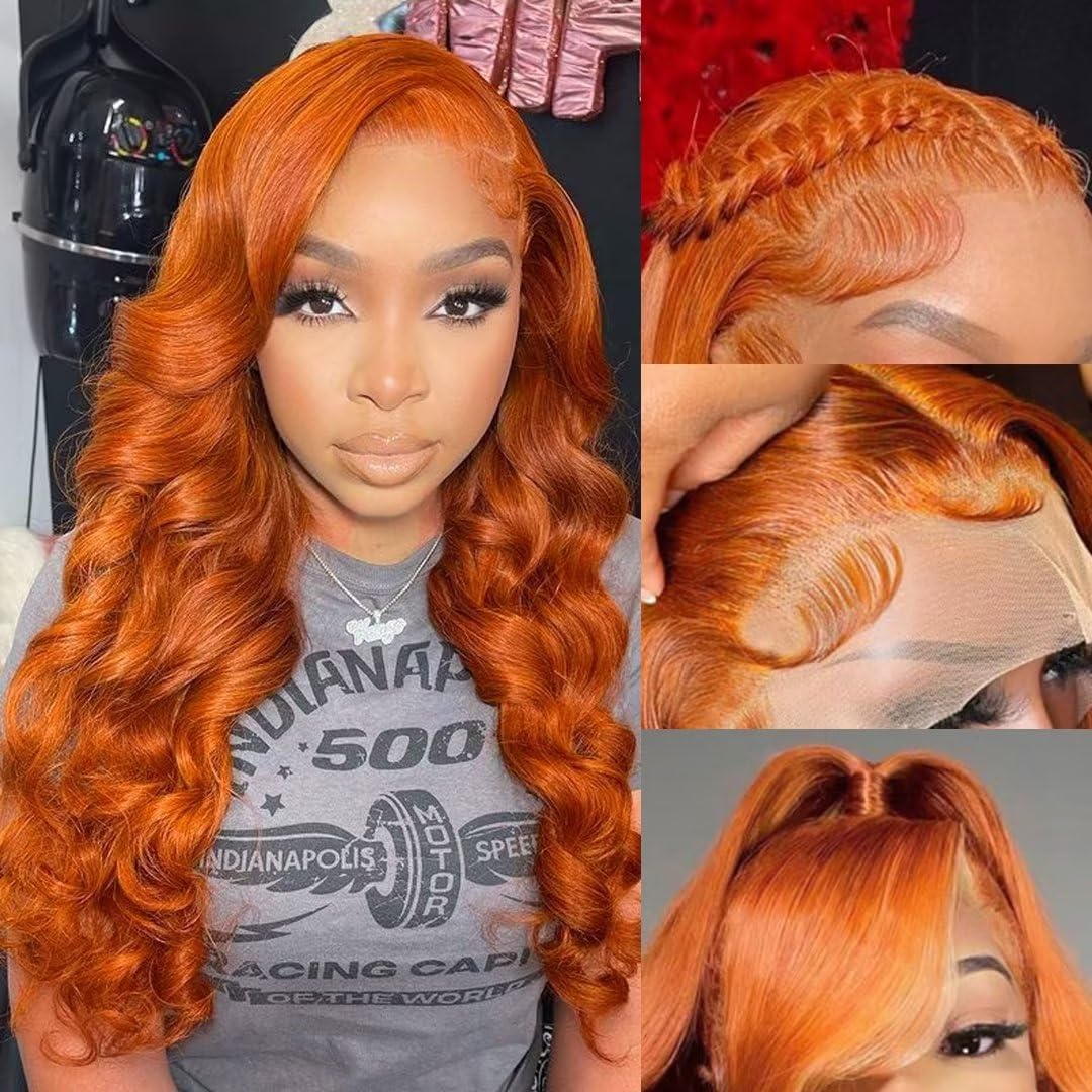 Daules 26-inch ginger lace-front wig with 13x6 lace for natural parting and seamless blend.