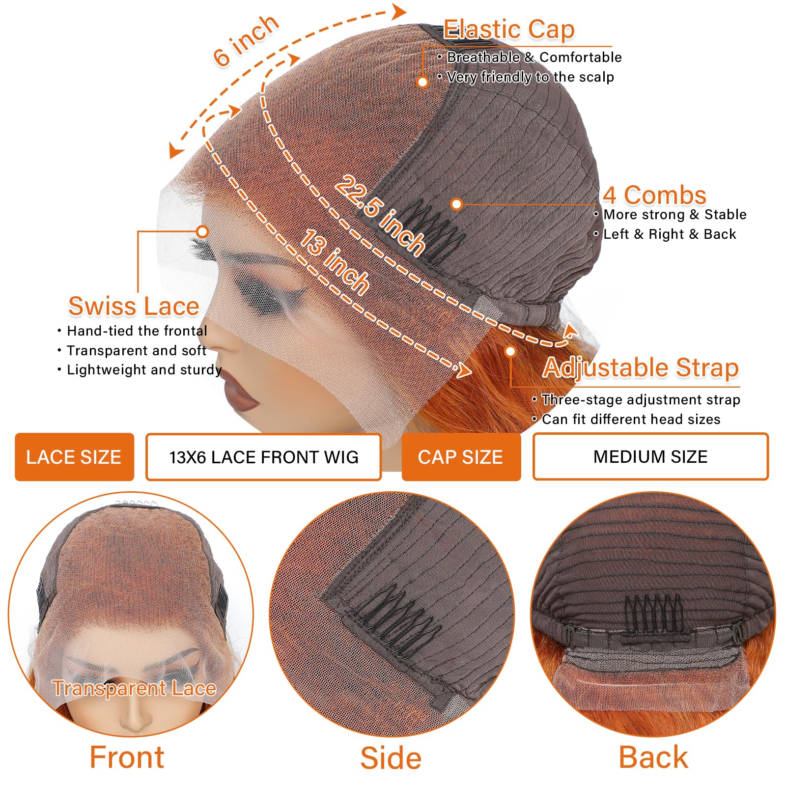 Daules ginger body-wave hair close-up showing soft texture and natural shine.