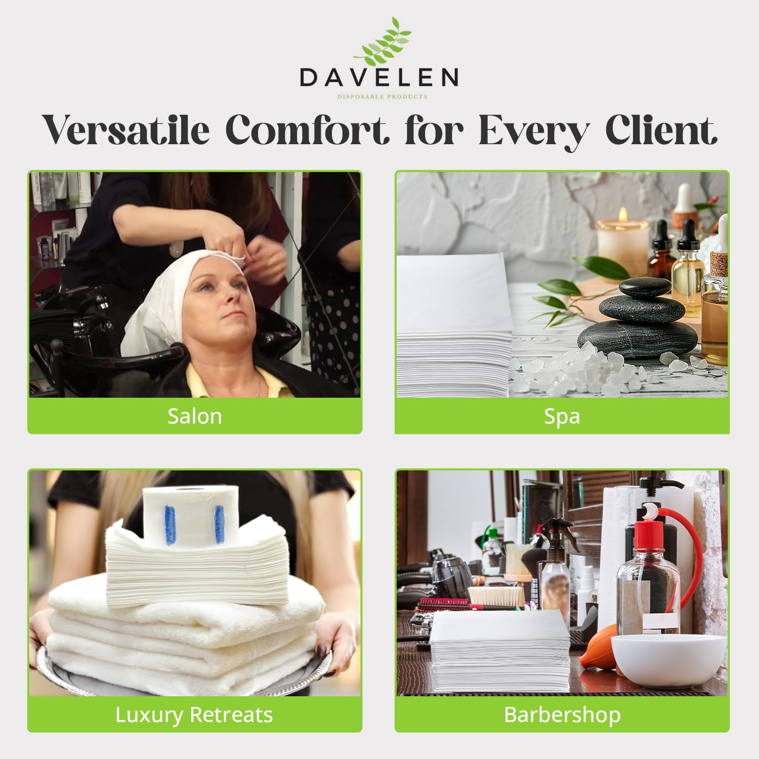DAVELEN towels measuring 32x16 inches; generous size for full-body services