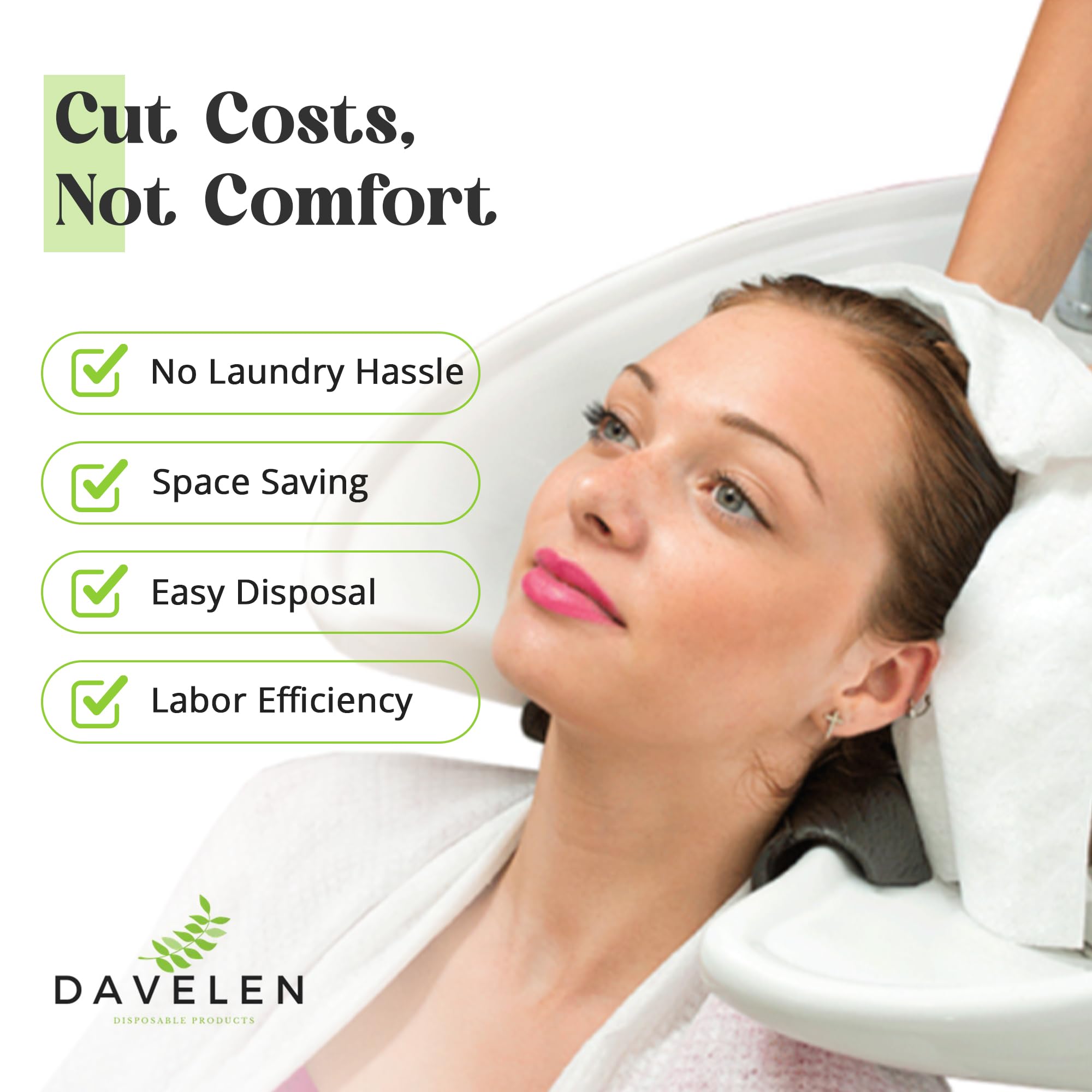 DAVELEN towels stacked to save space in a small spa or salon