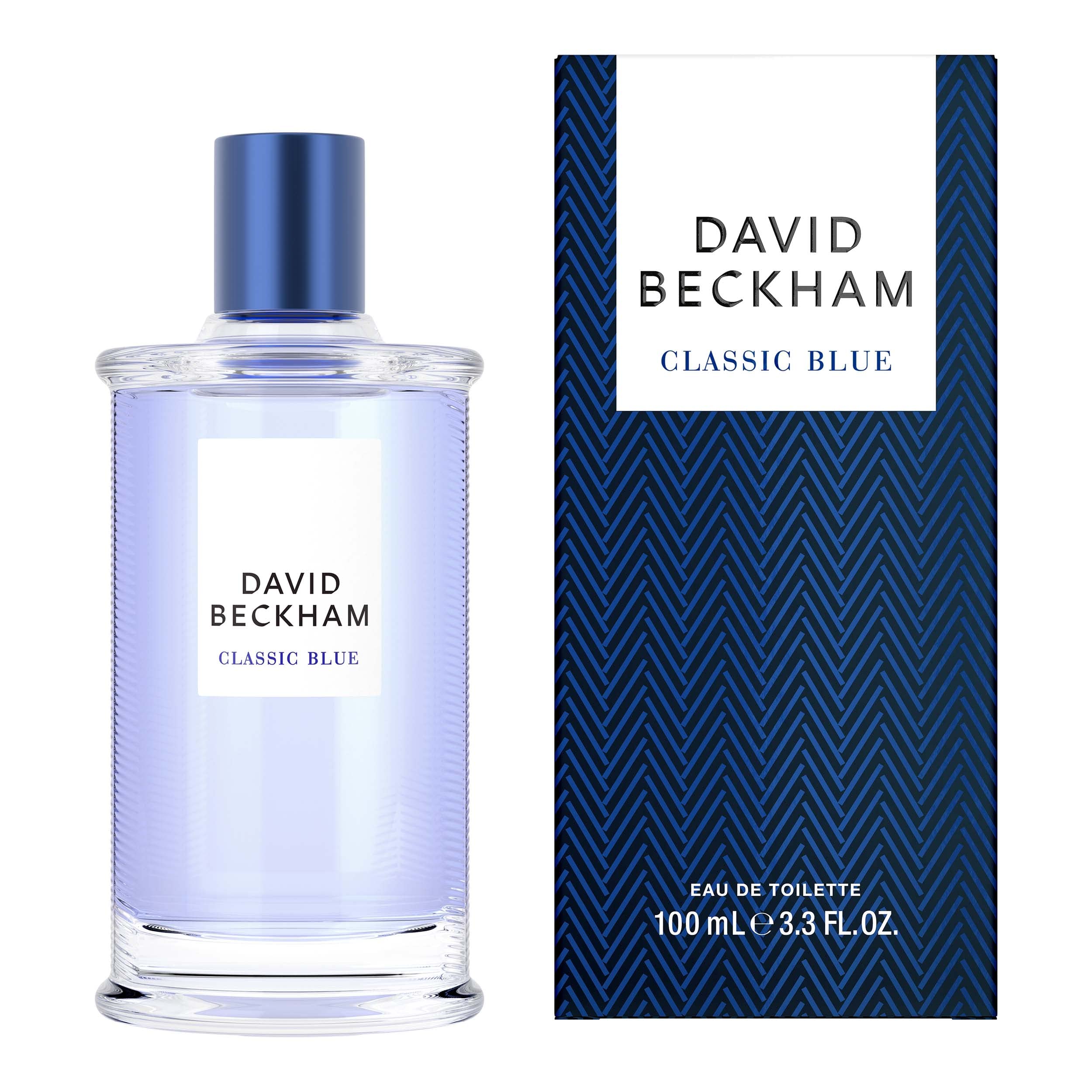 David Beckham Classic Blue bottle side view highlights compact aroma for daily wear