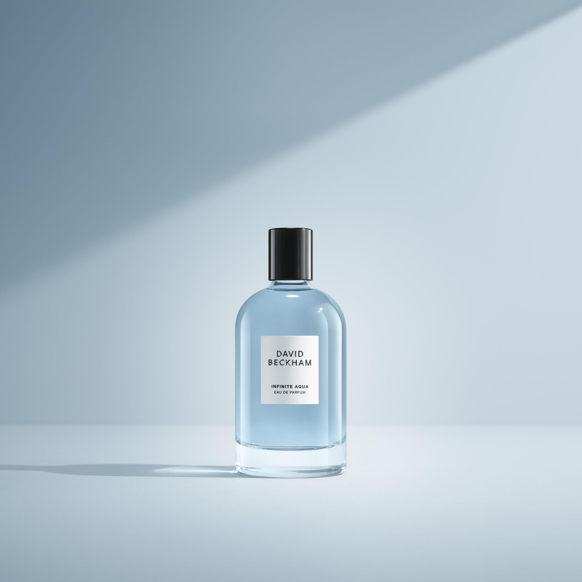 David Beckham Infinite Aqua bottle angled display highlighting coastal freshness for everyday use