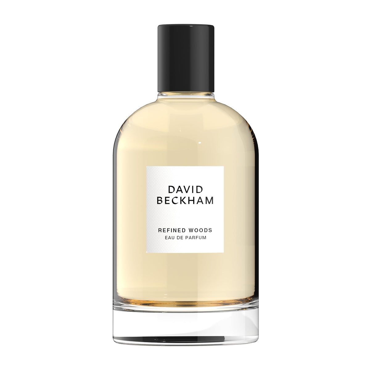 David Beckham Refined Woods bottle close-up, long-lasting masculine fragrance for daily wear.