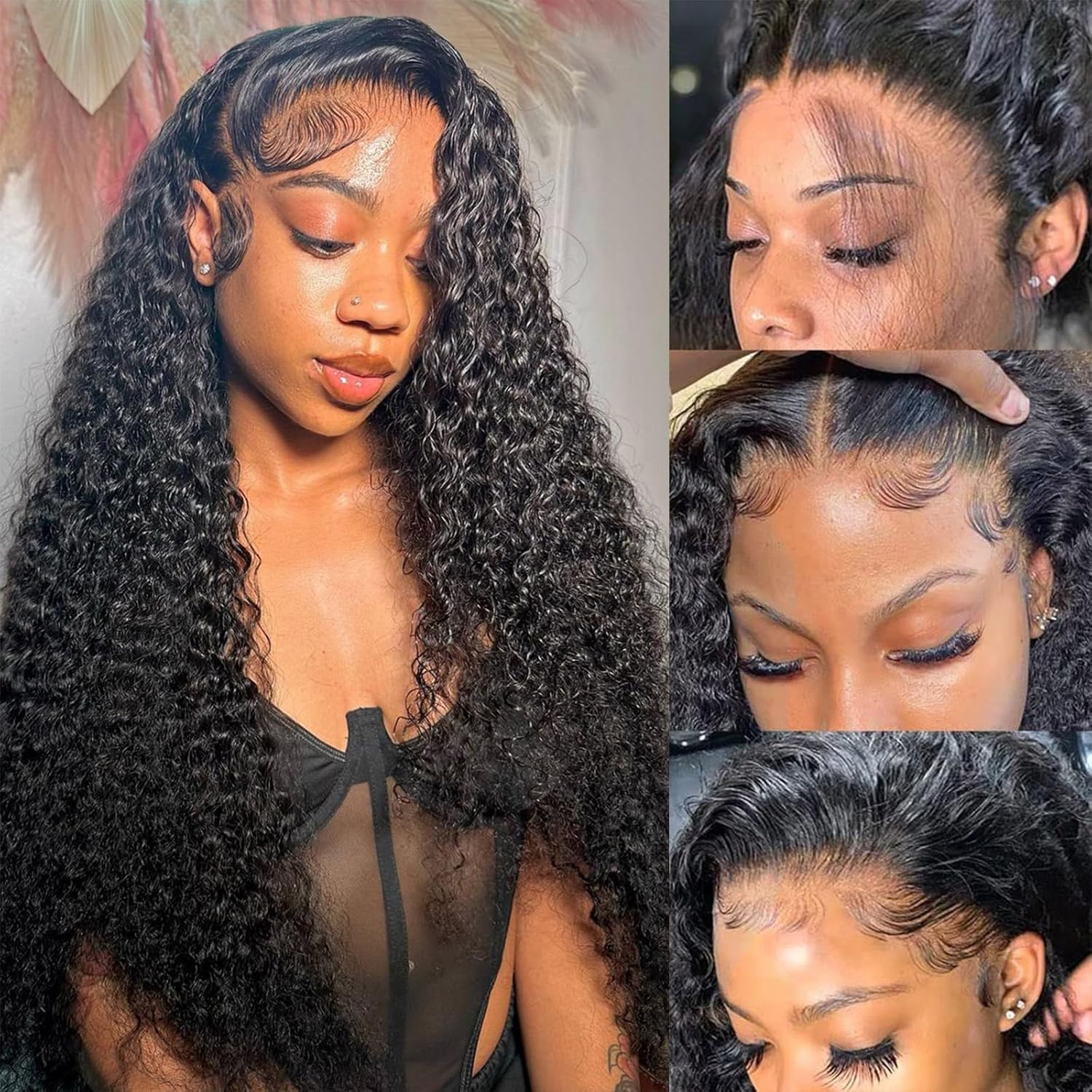 DaXunDi deep wave lace front wig front view with natural hairline for seamless styling