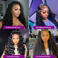 DaXunDi deep wave wig lace detail showing transport lace for breathable wear