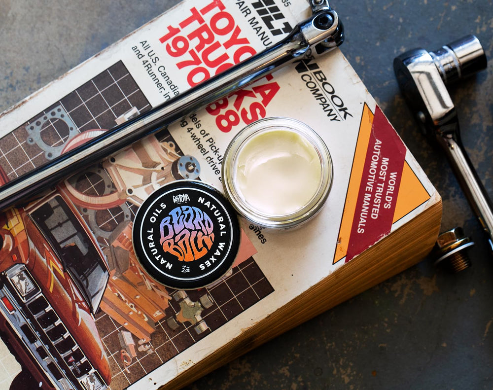 Daytona Supply Co beard balm Vanilla Cinnamon Cigar being applied to beard for shaping and hold