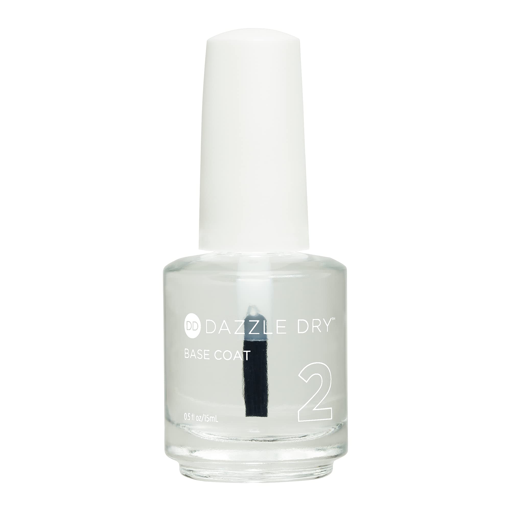 Dazzle Dry base coat Step-2 clear bottle, fast-drying base for smoother polish.