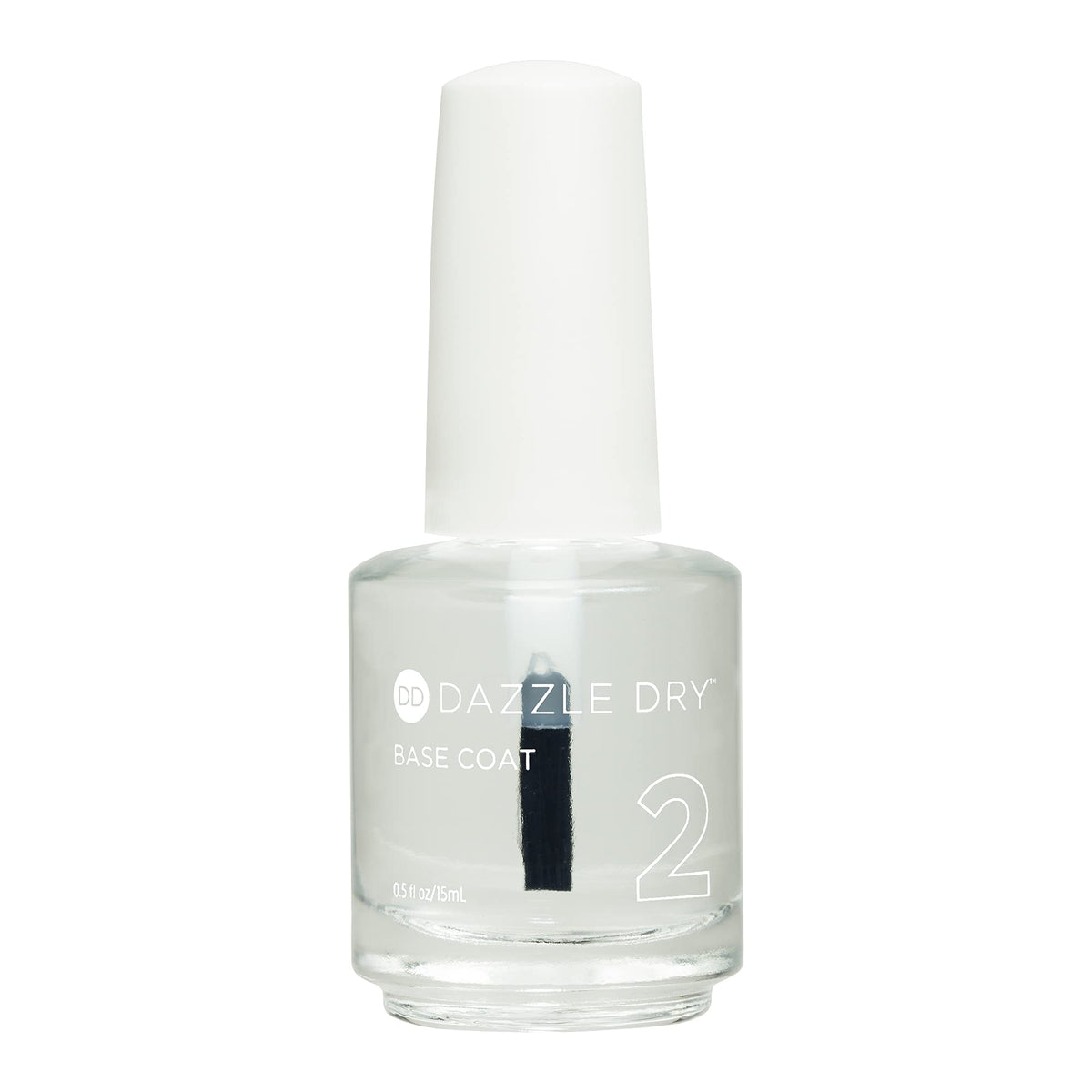 Dazzle Dry base coat Step-2 clear bottle, fast-drying base for smoother polish.