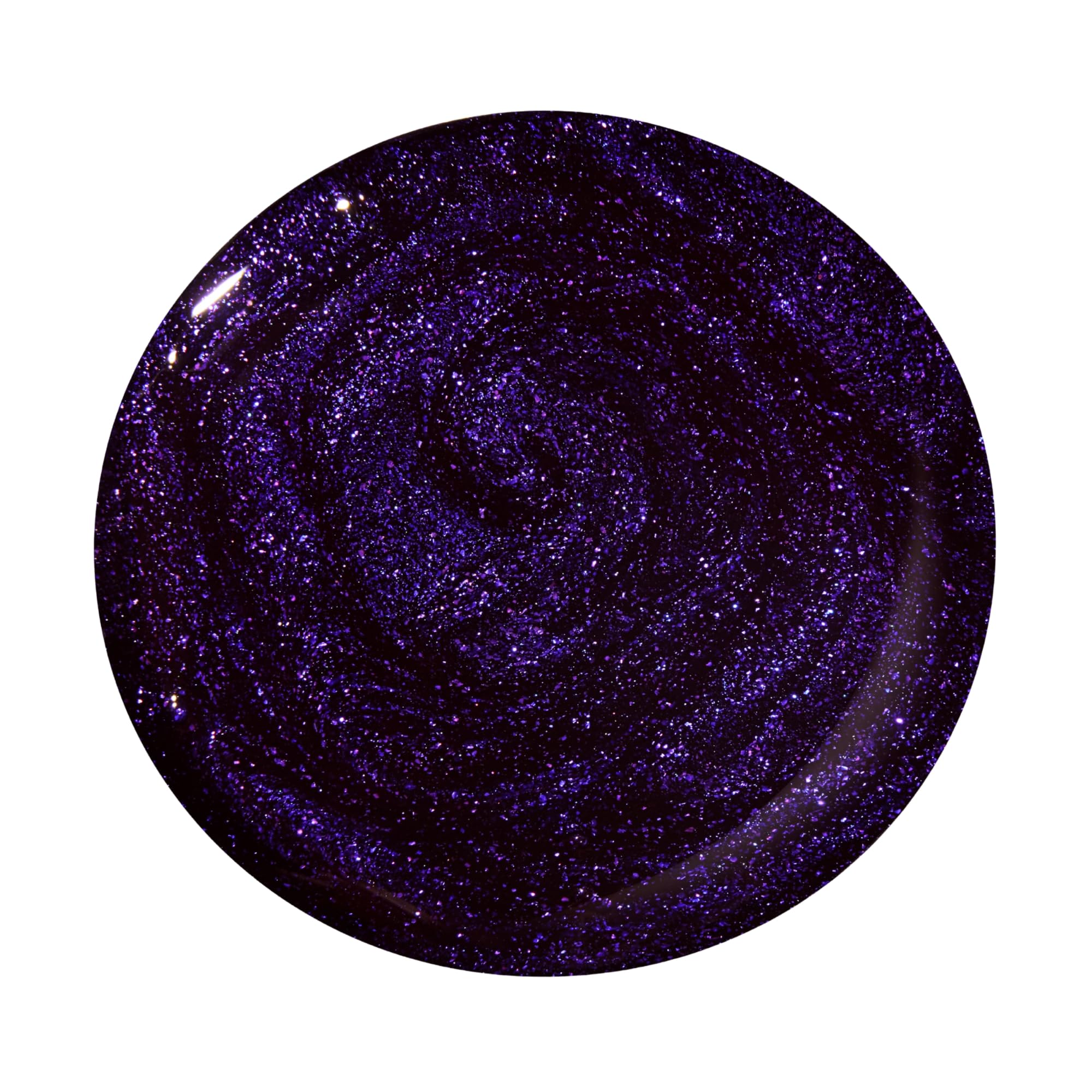 Dazzle Dry Fast Lane deep purple glitter swatch reveals flaky glitter for evening glam.