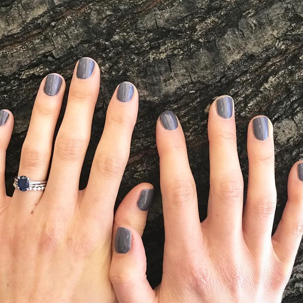 Dazzle Dry Anticipation opaque dark slate gray shade with purple undertones for sophisticated nails.