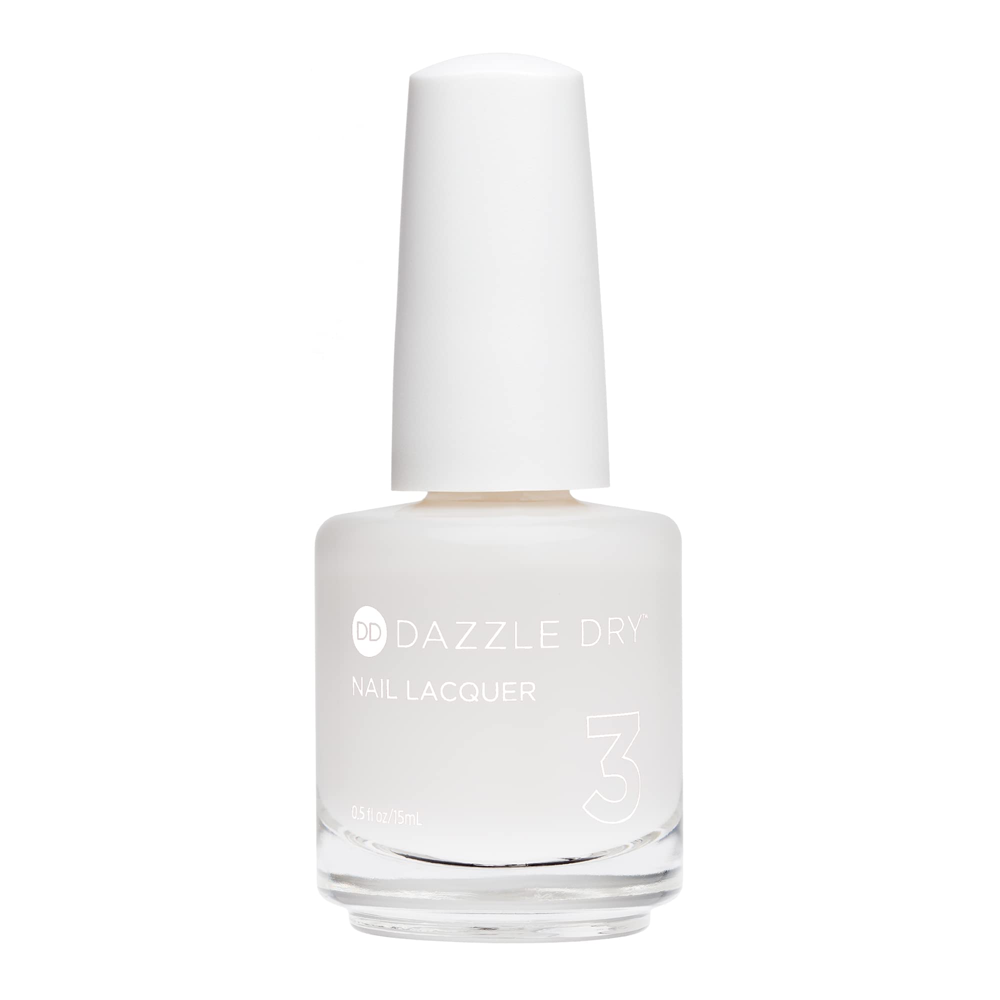 Dazzle Dry Nail Lacquer Step 3 bottle in Fine China shows sheer milky white finish