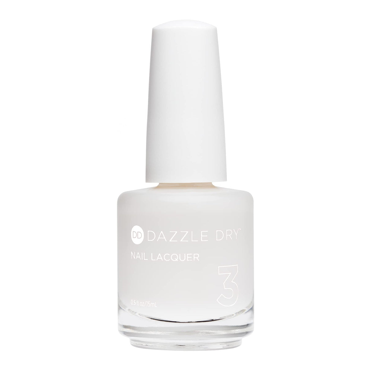 Dazzle Dry Nail Lacquer Step 3 bottle in Fine China shows sheer milky white finish
